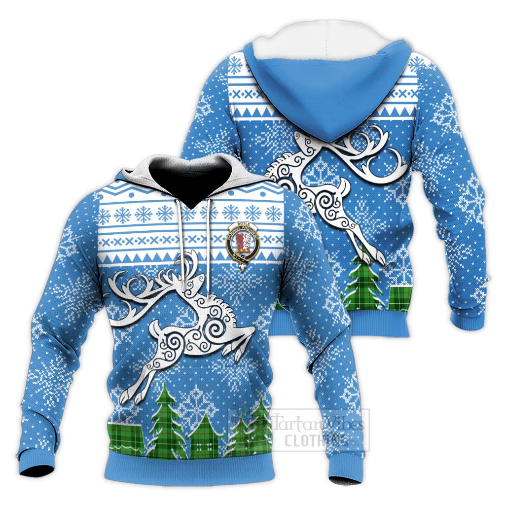 Tartan Vibes Clothing Boyle Clan Christmas Knitted Hoodie Celtic Reindeer Style