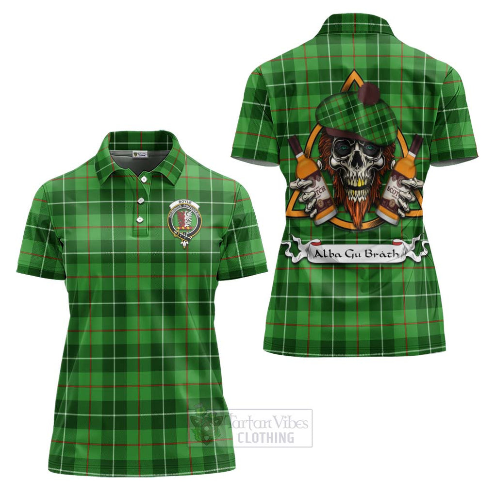 Tartan Vibes Clothing Boyle Tartan Women's Polo Shirt with Family Crest and Bearded Skull Holding Bottles of Whiskey