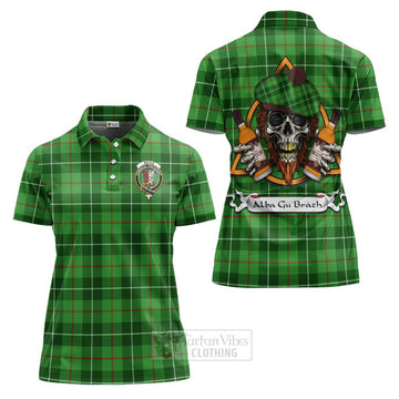 Boyle Tartan Women's Polo Shirt with Family Crest and Bearded Skull Holding Bottles of Whiskey