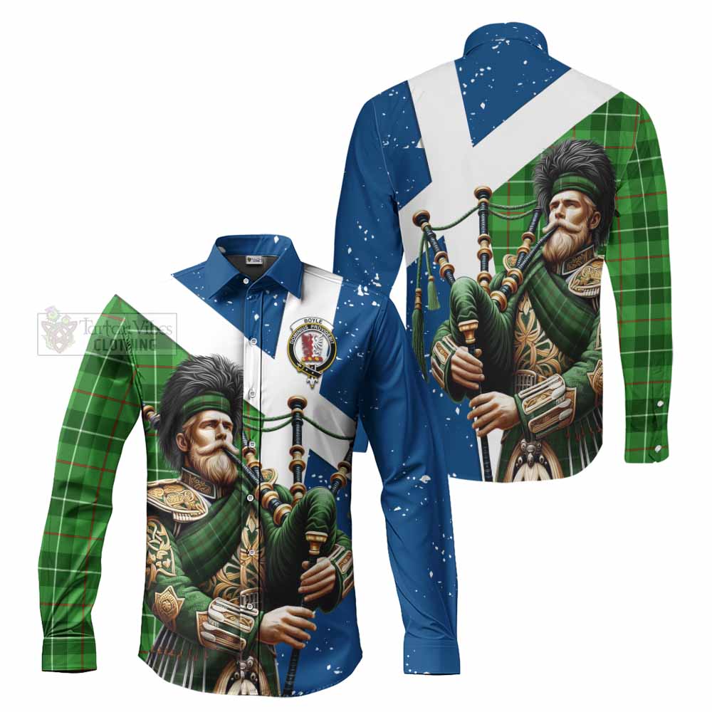 Tartan Vibes Clothing Boyle Tartan Long Sleeve Button Shirt with Family Crest Scottish Bagpiper Vibes