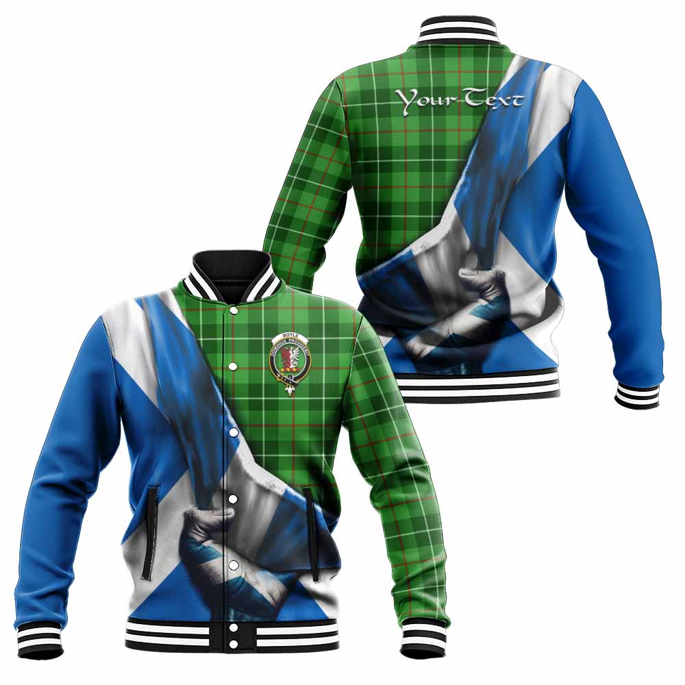 Tartan Vibes Clothing Boyle Tartan Baseball Jacket with Family Crest Scotland Patriotic Style