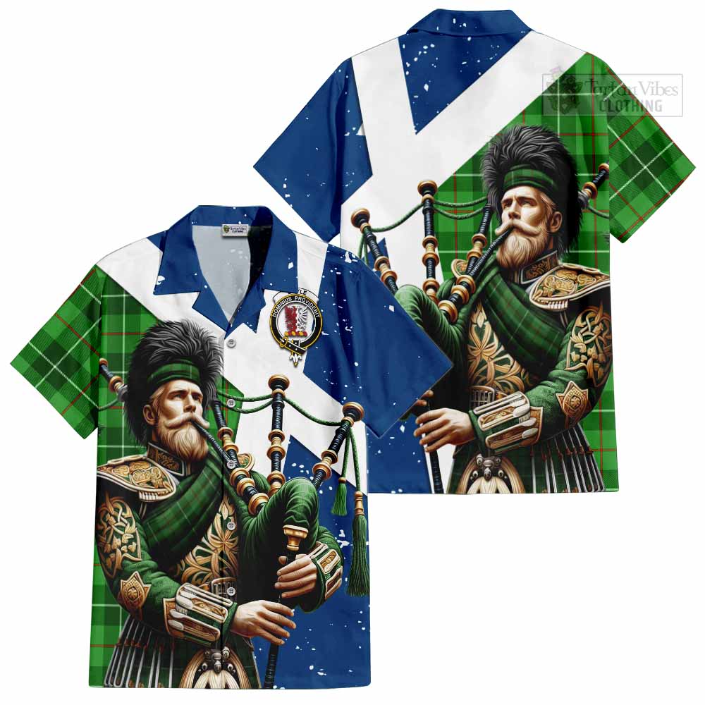 Tartan Vibes Clothing Boyle Tartan Short Sleeve Button Shirt with Family Crest Scottish Bagpiper Vibes