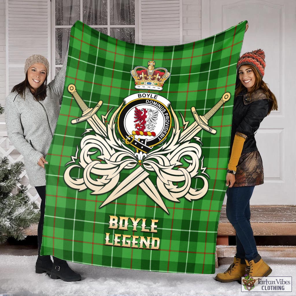 Tartan Vibes Clothing Boyle Tartan Blanket with Clan Crest and the Golden Sword of Courageous Legacy