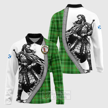 Boyle Tartan Clan Crest Long Sleeve Polo Shirt with Highlander Warrior Celtic Style