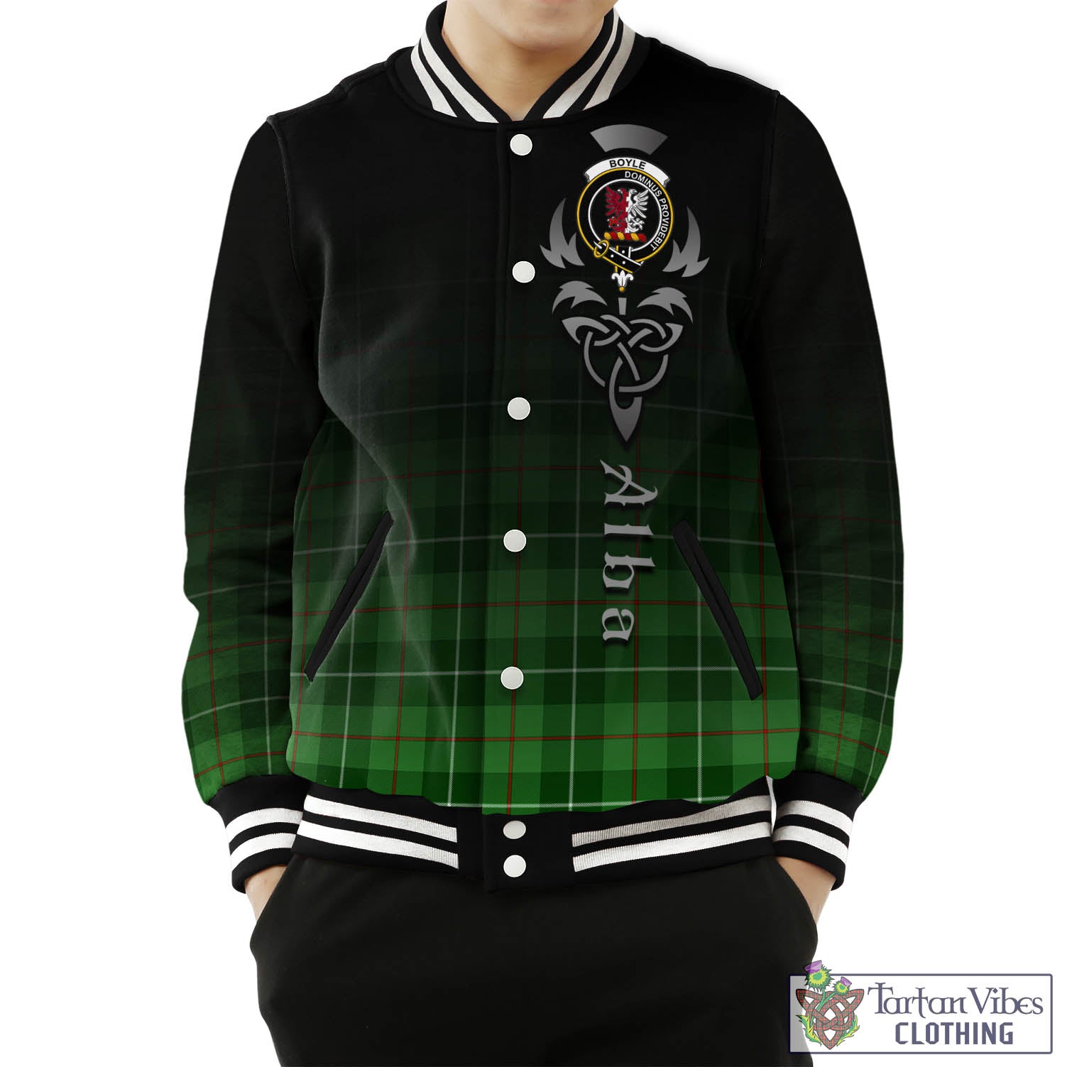 Tartan Vibes Clothing Boyle Tartan Baseball Jacket Featuring Alba Gu Brath Family Crest Celtic Inspired