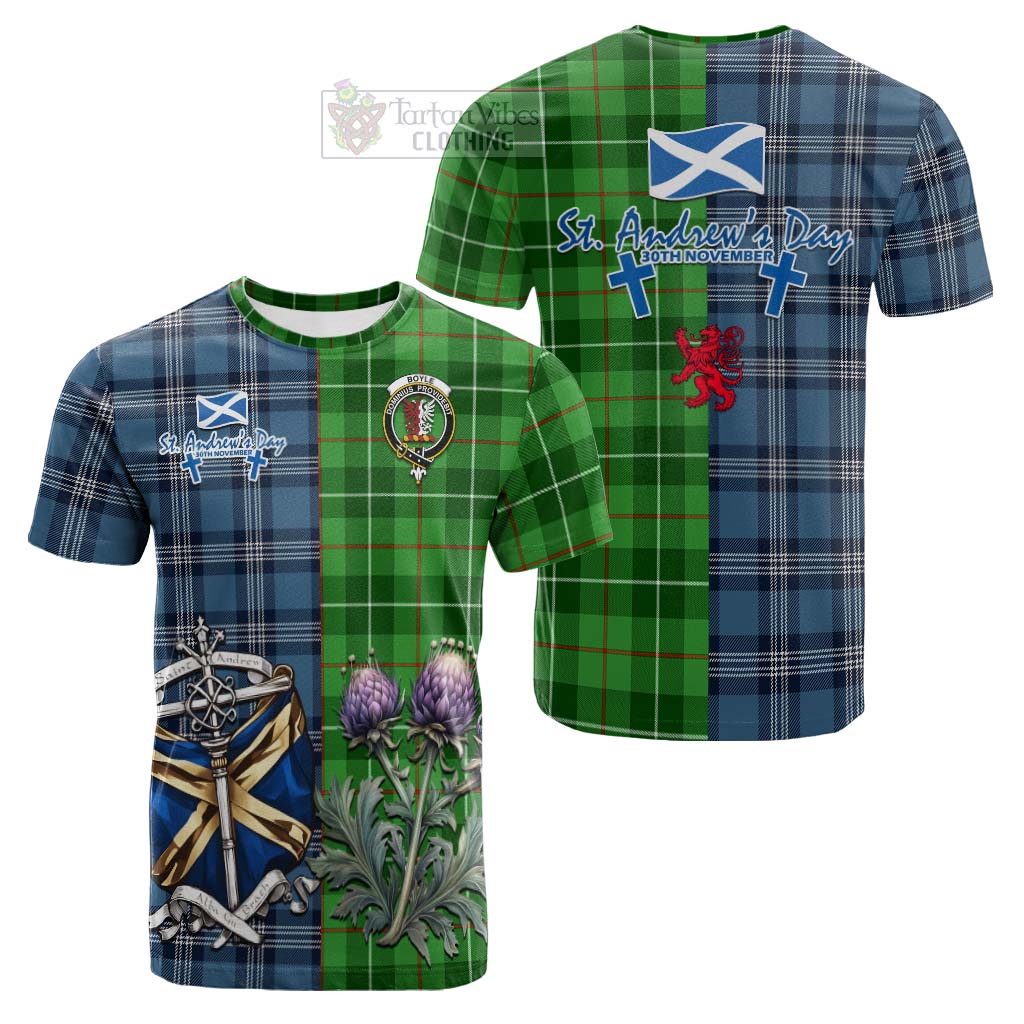 Tartan Vibes Clothing Boyle Tartan Cotton T-shirt Happy St. Andrew's Day Half Tartan Style