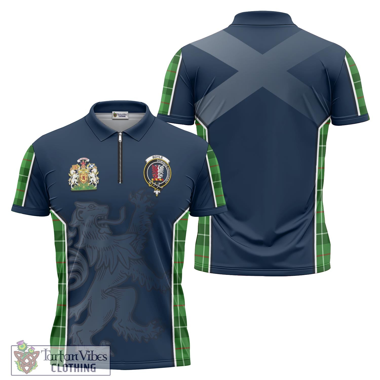 Boyle Tartan Zipper Polo Shirt with Family Crest and Lion Rampant Vibes Sport Style Unisex - Tartan Vibes Clothing