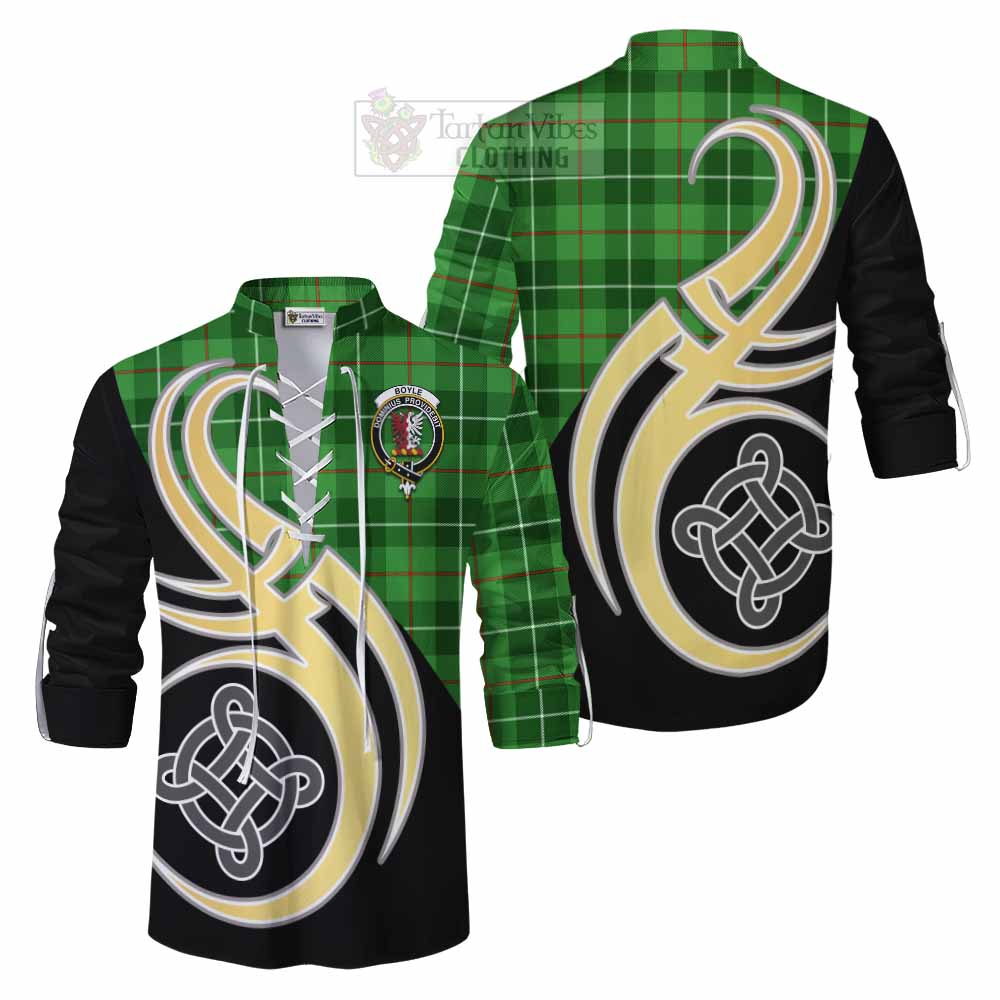 Tartan Vibes Clothing Boyle Tartan Ghillie Kilt Shirt with Family Crest and Celtic Symbol Style