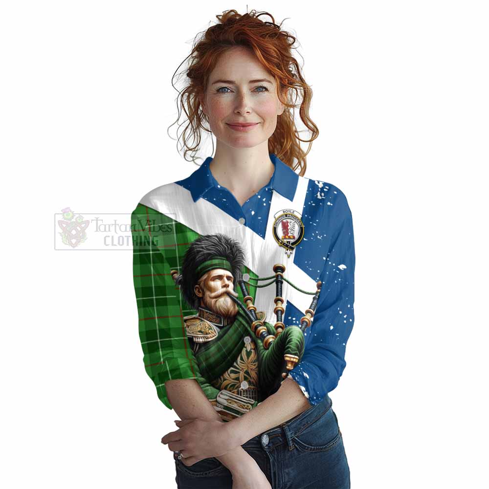 Tartan Vibes Clothing Boyle Tartan Women's Casual Shirt with Family Crest Scottish Bagpiper Vibes