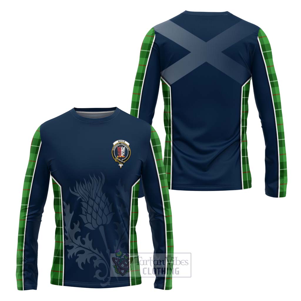 Tartan Vibes Clothing Boyle Tartan Long Sleeve T-Shirt with Family Crest and Scottish Thistle Vibes Sport Style