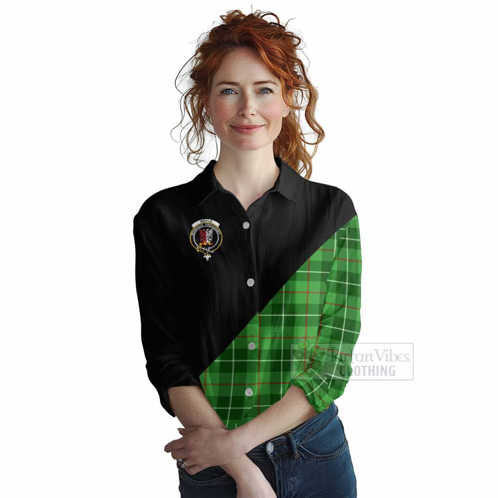 Tartan Vibes Clothing Boyle Tartan Women's Casual Shirt with Family Crest and Military Logo Style