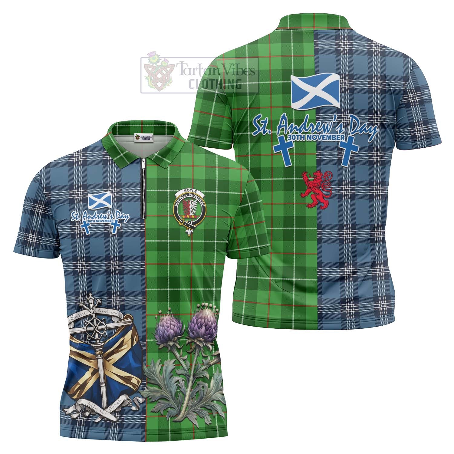 Tartan Vibes Clothing Boyle Tartan Zipper Polo Shirt Happy St. Andrew's Day Half Tartan Style