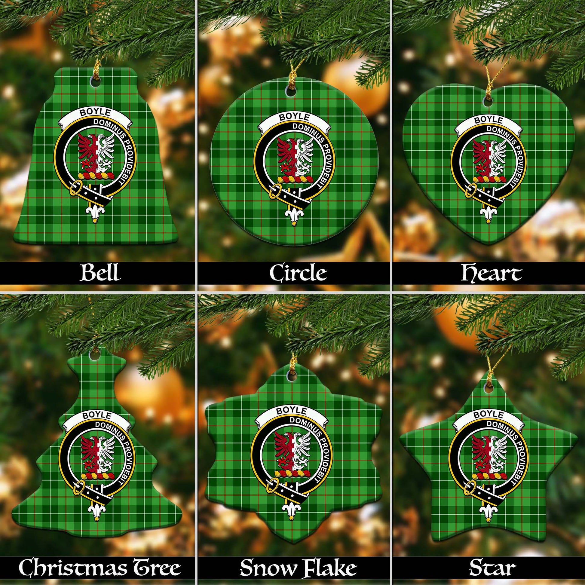 Boyle Tartan Christmas Ornaments with Family Crest Ceramic Bell Pack 1: ornament * 1 piece - Tartanvibesclothing