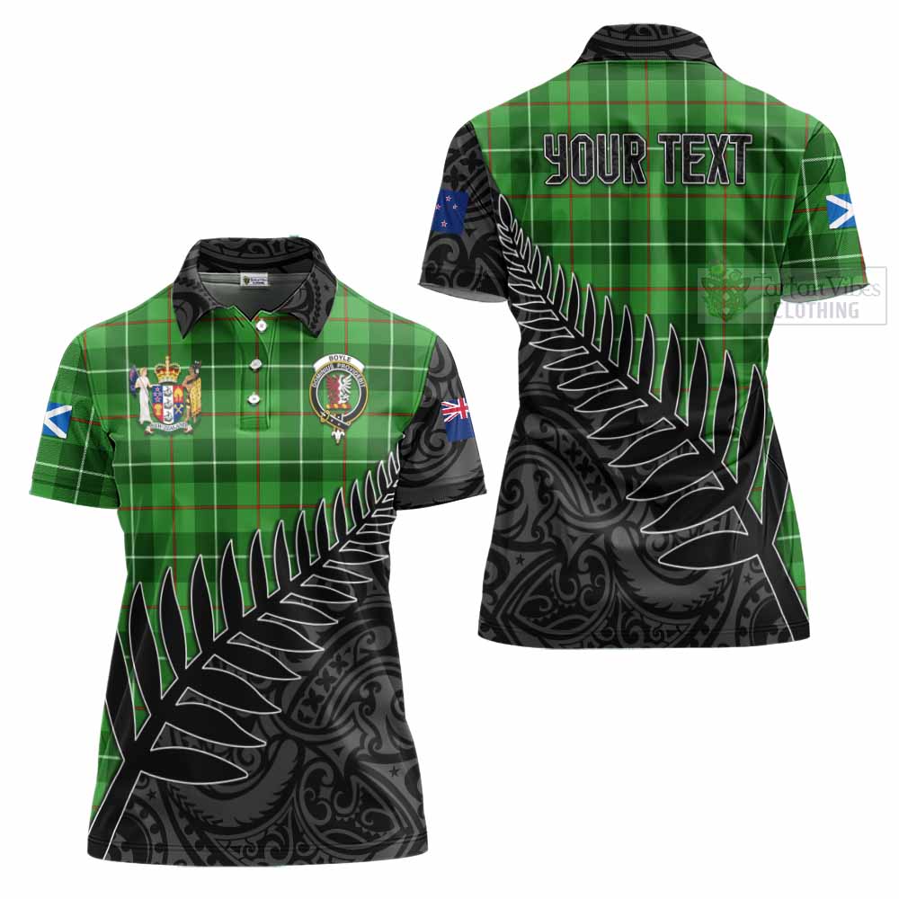 Tartan Vibes Clothing Boyle Crest Tartan Women's Polo Shirt with New Zealand Silver Fern Half Style