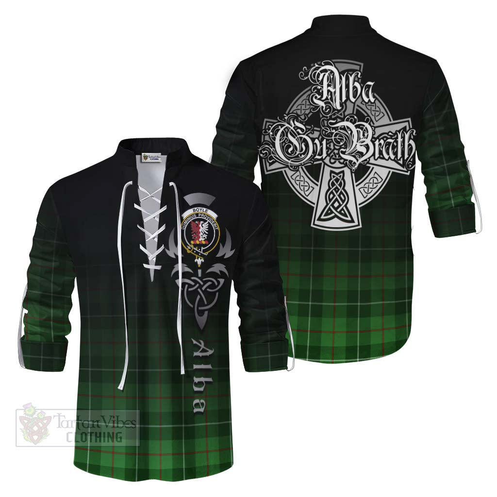 Tartan Vibes Clothing Boyle Tartan Ghillie Kilt Shirt Featuring Alba Gu Brath Family Crest Celtic Inspired