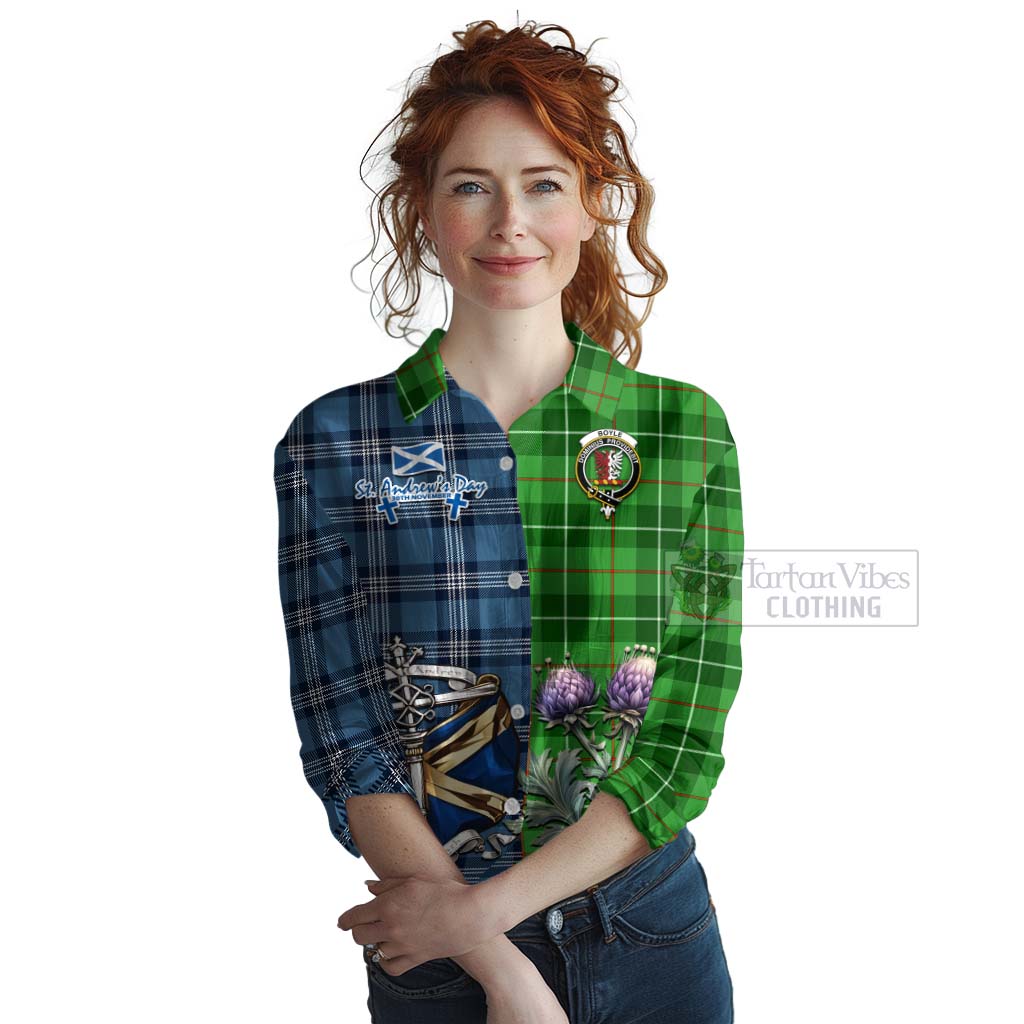 Tartan Vibes Clothing Boyle Tartan Women's Casual Shirt Happy St. Andrew's Day Half Tartan Style