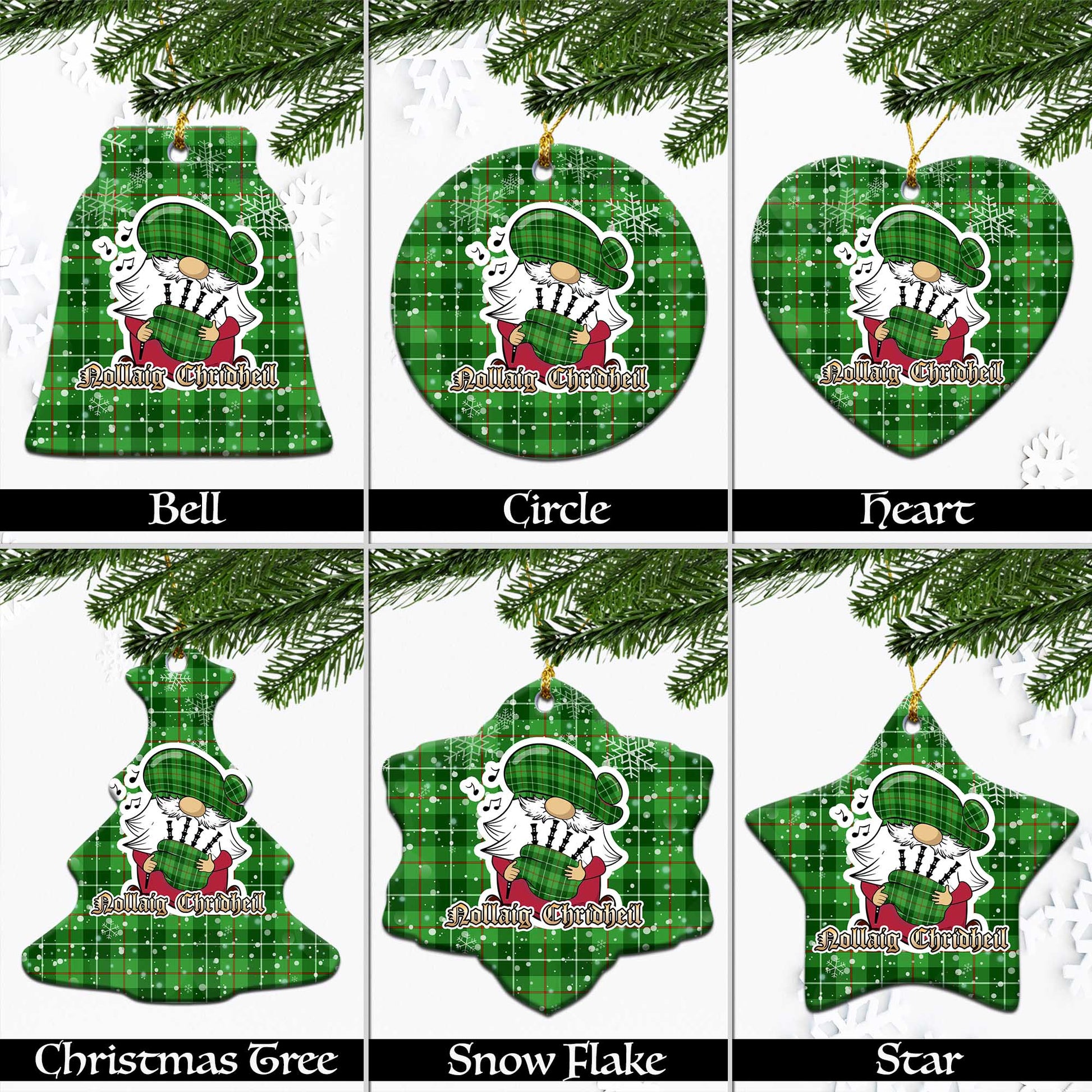 Boyle Tartan Christmas Ornaments with Scottish Gnome Playing Bagpipes Ceramic - Tartanvibesclothing