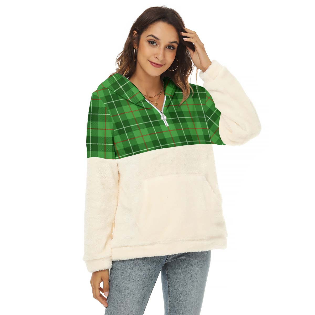 Boyle Tartan Women's Borg Fleece Hoodie With Half Zip Female - Tartan Vibes Clothing