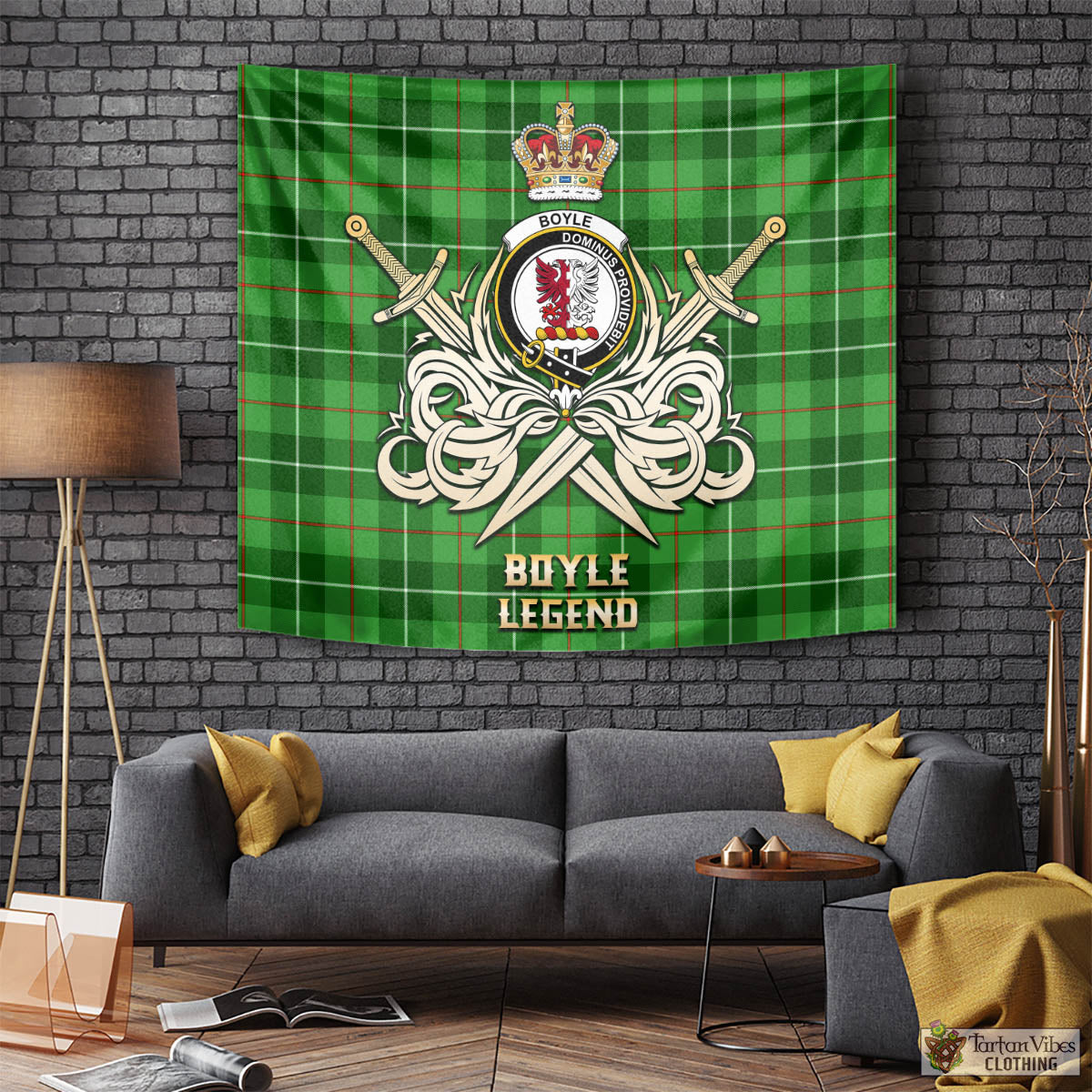 Tartan Vibes Clothing Boyle Tartan Tapestry with Clan Crest and the Golden Sword of Courageous Legacy