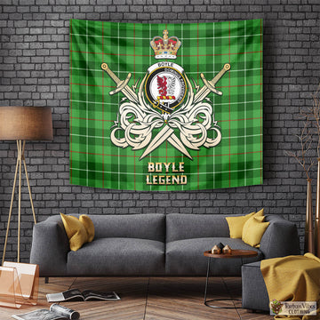 Boyle Tartan Tapestry with Clan Crest and the Golden Sword of Courageous Legacy