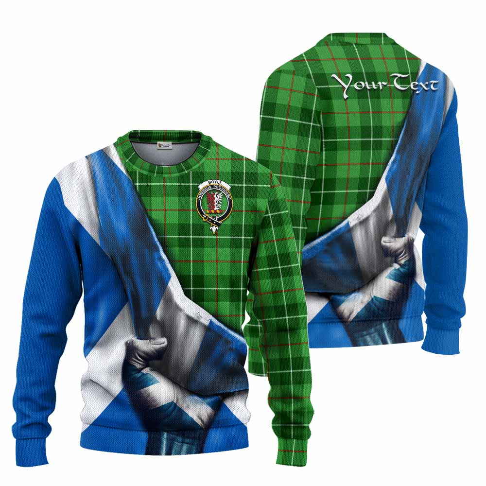 Tartan Vibes Clothing Boyle Tartan Knitted Sweater with Family Crest Scotland Patriotic Style