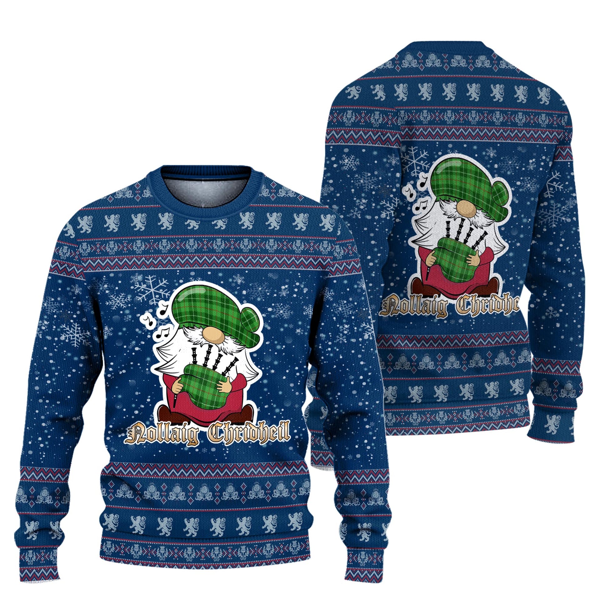 Boyle Clan Christmas Family Knitted Sweater with Funny Gnome Playing Bagpipes Unisex Blue - Tartanvibesclothing