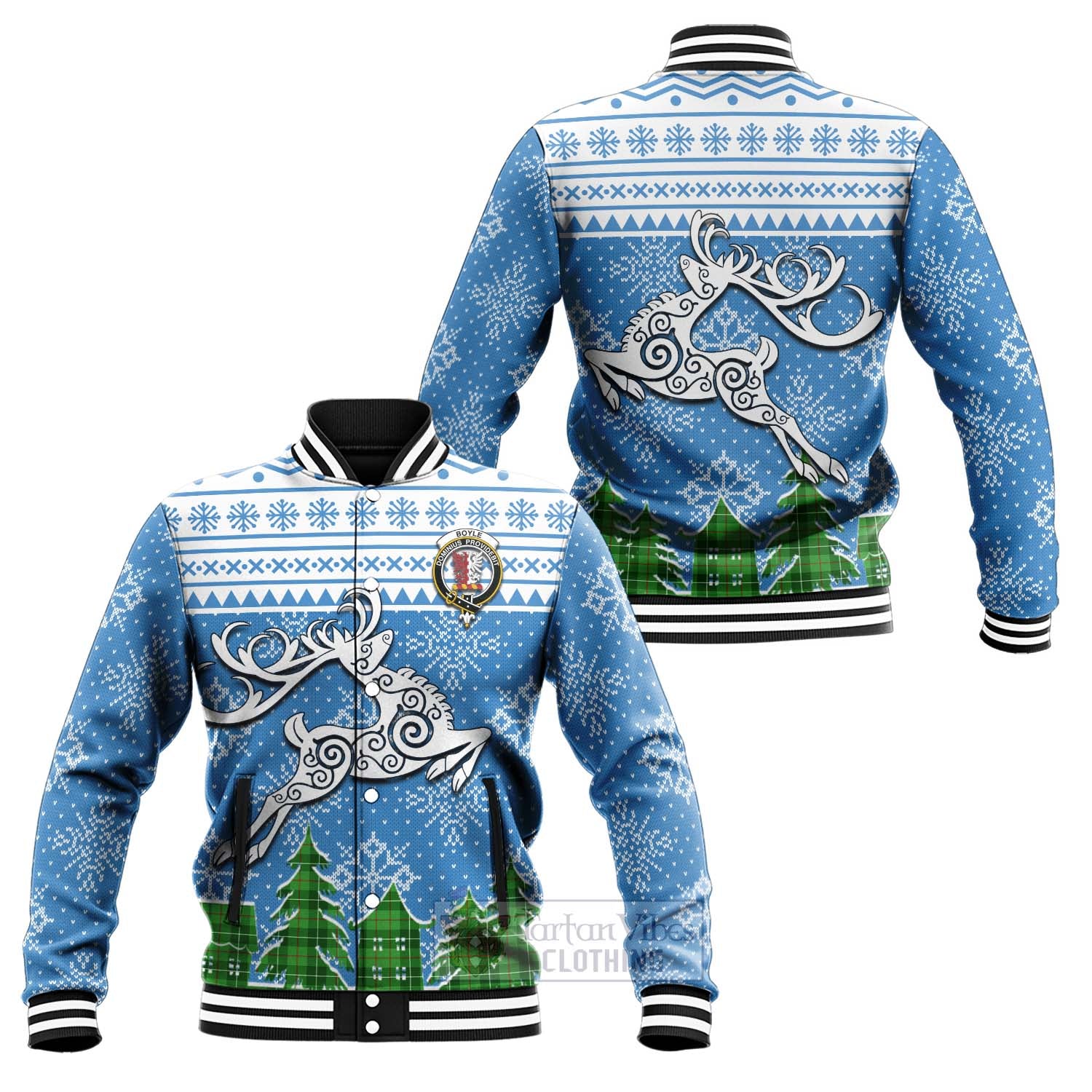 Tartan Vibes Clothing Boyle Clan Christmas Baseball Jacket Celtic Reindeer Style