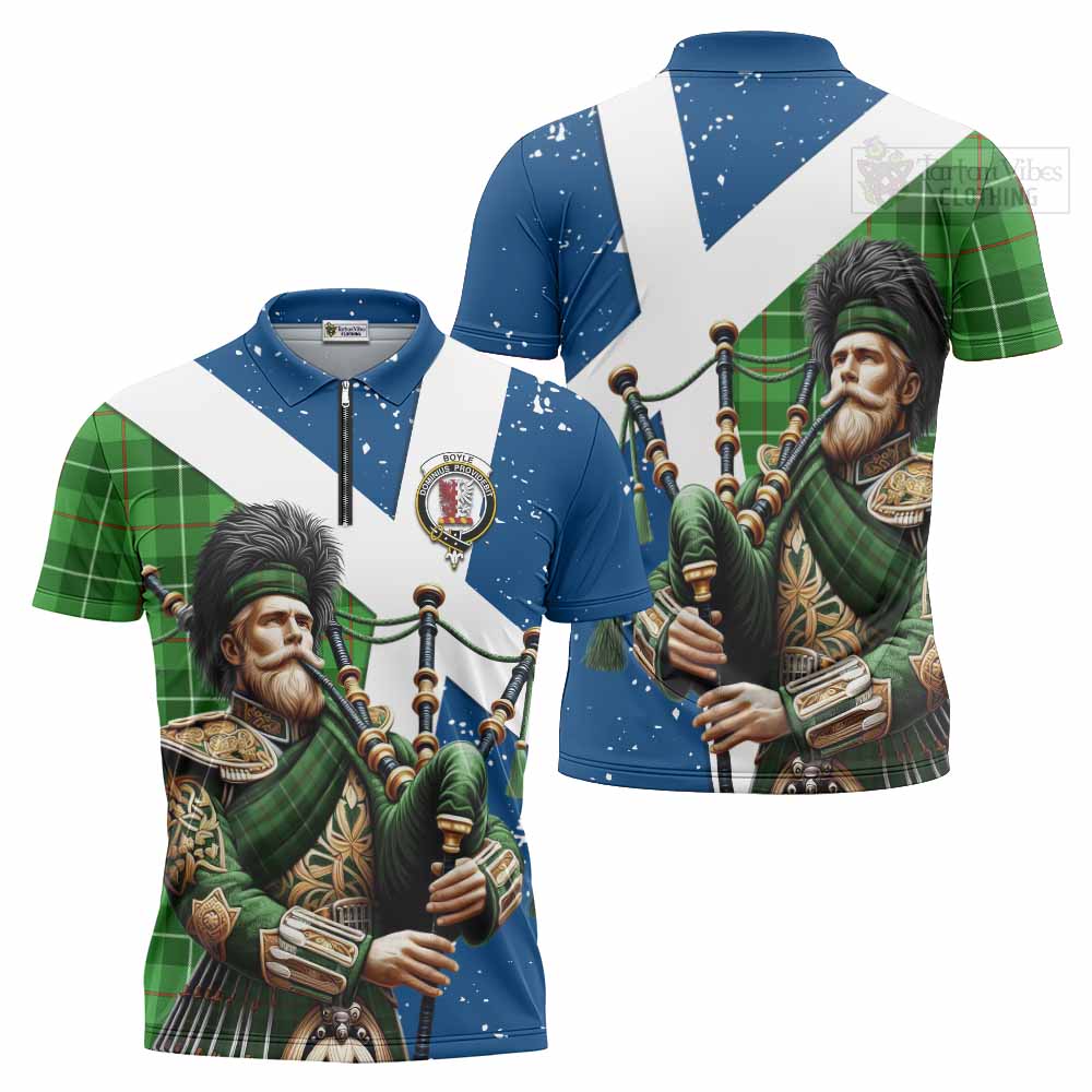 Tartan Vibes Clothing Boyle Tartan Zipper Polo Shirt with Family Crest Scottish Bagpiper Vibes