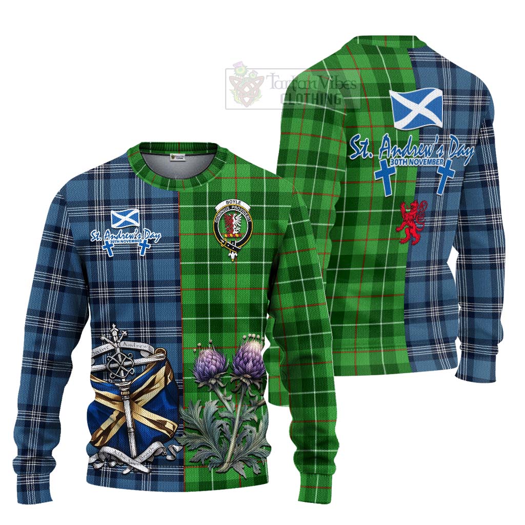 Tartan Vibes Clothing Boyle Tartan Knitted Sweater Happy St. Andrew's Day Half Tartan Style