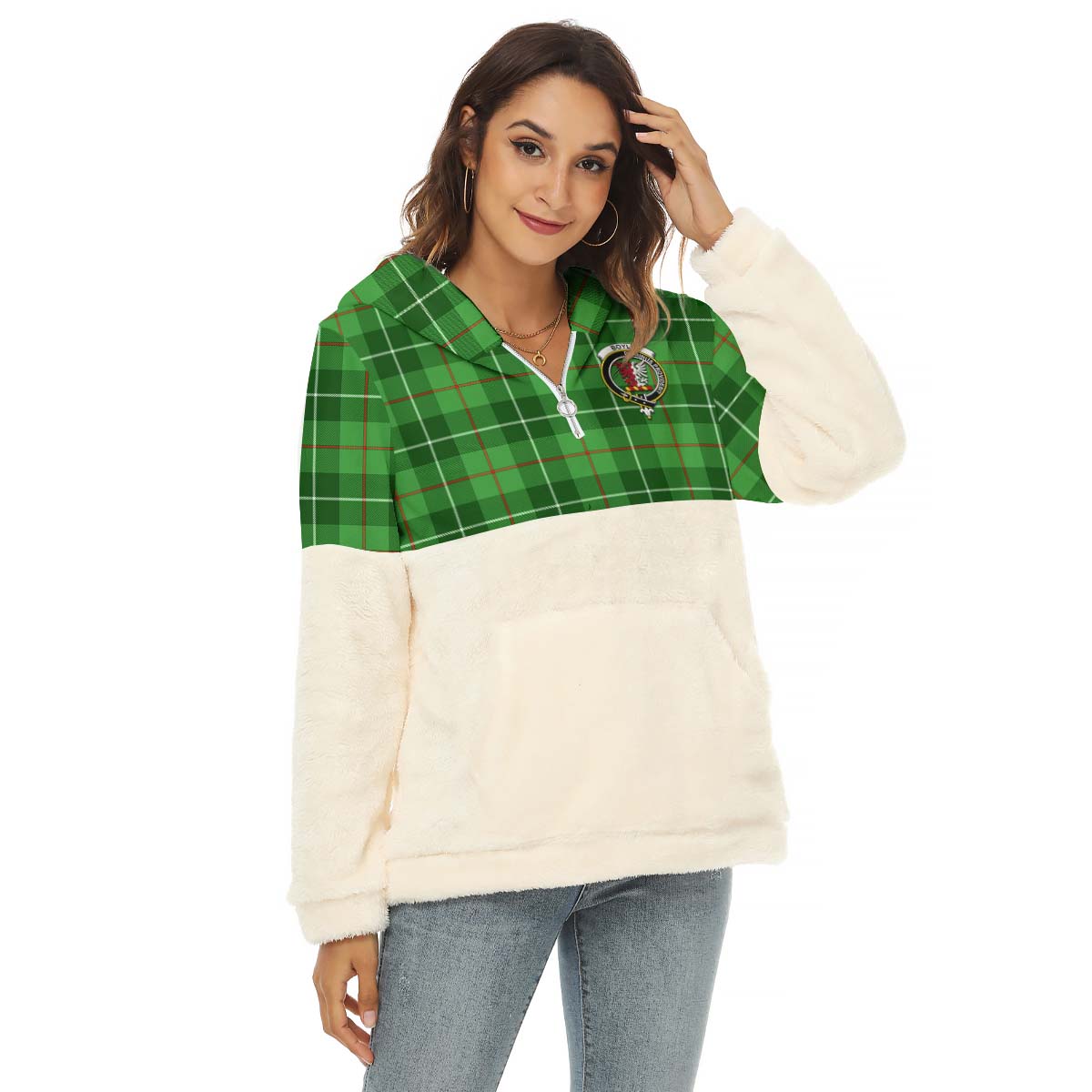 Boyle Tartan Women's Borg Fleece Hoodie With Half Zip with Family Crest Female - Tartan Vibes Clothing