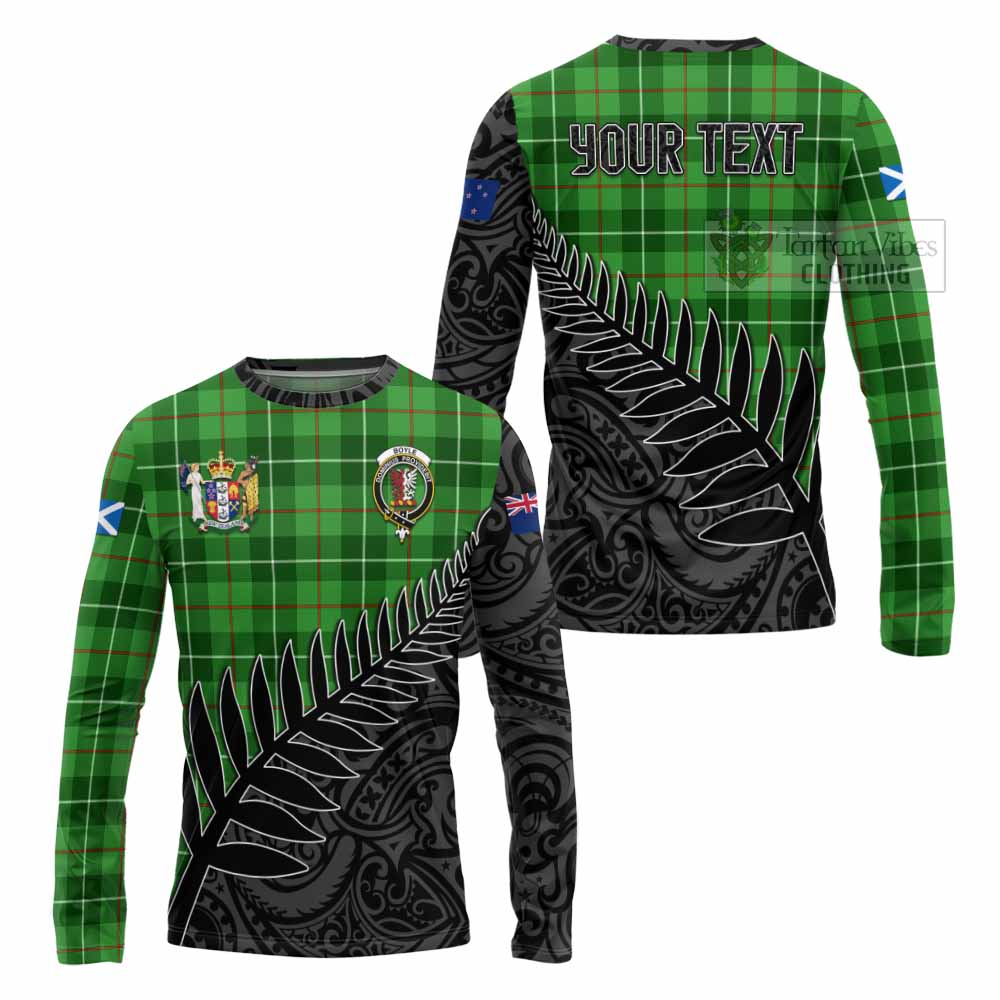 Tartan Vibes Clothing Boyle Crest Tartan Long Sleeve T-Shirt with New Zealand Silver Fern Half Style