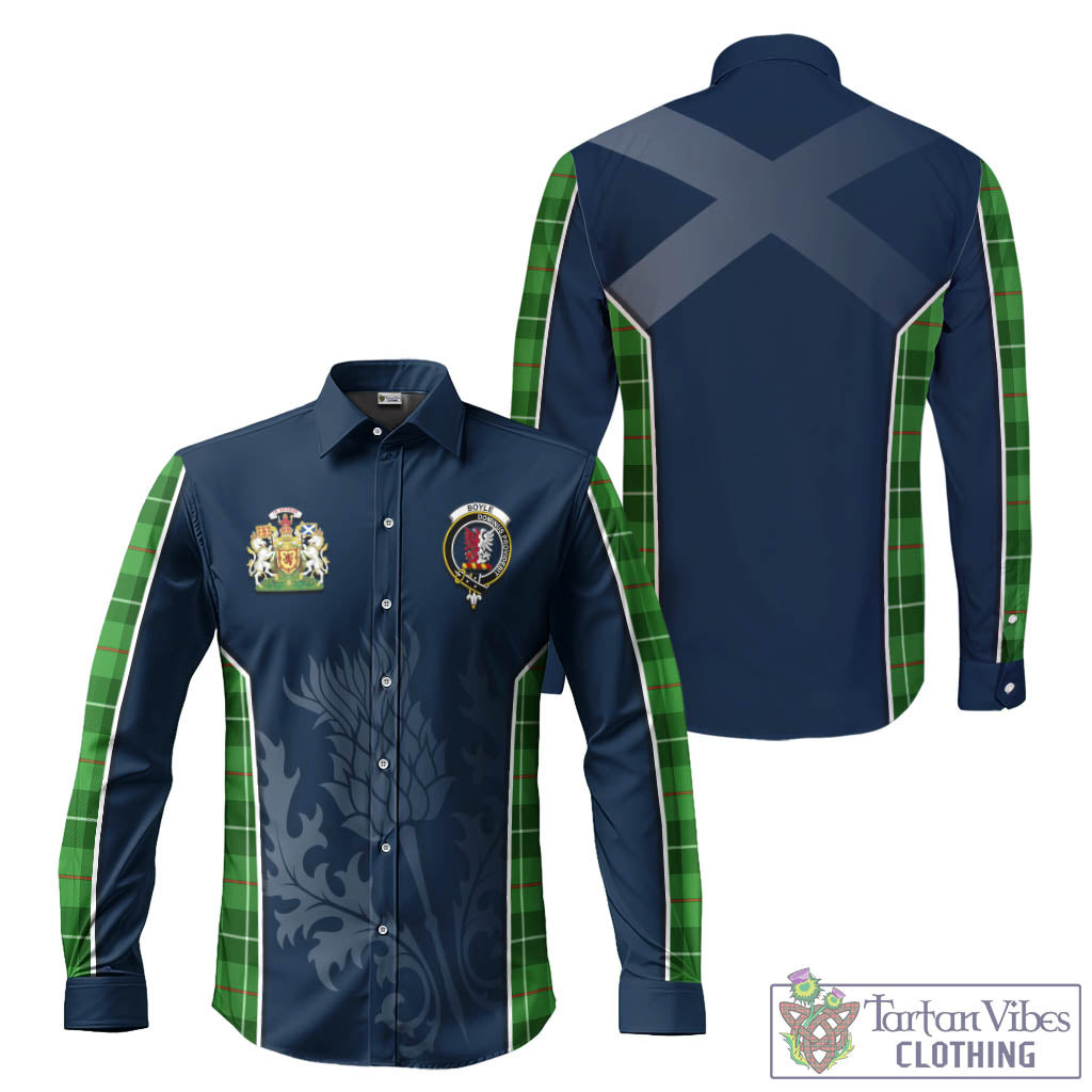 Tartan Vibes Clothing Boyle Tartan Long Sleeve Button Up Shirt with Family Crest and Scottish Thistle Vibes Sport Style