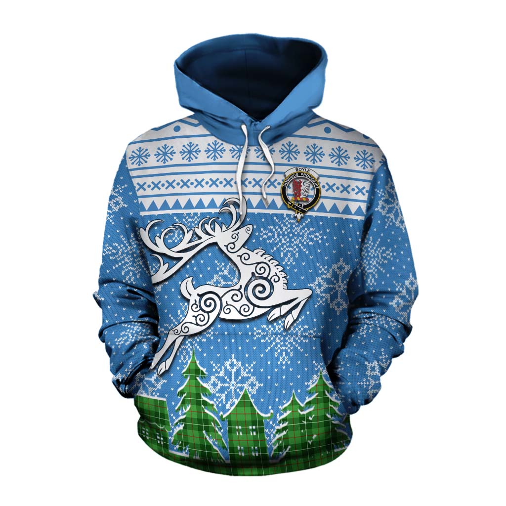 Tartan Vibes Clothing Boyle Clan Christmas Cotton Hoodie Celtic Reindeer Style