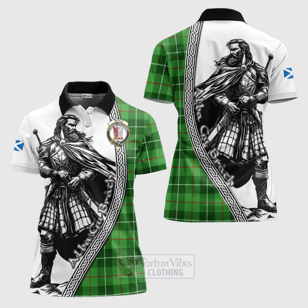 Tartan Vibes Clothing Boyle Tartan Clan Crest Women's Polo Shirt with Highlander Warrior Celtic Style