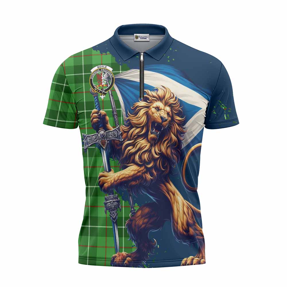 Tartan Vibes Clothing Boyle Tartan Family Crest Zipper Polo Shirt with Scottish Majestic Lion