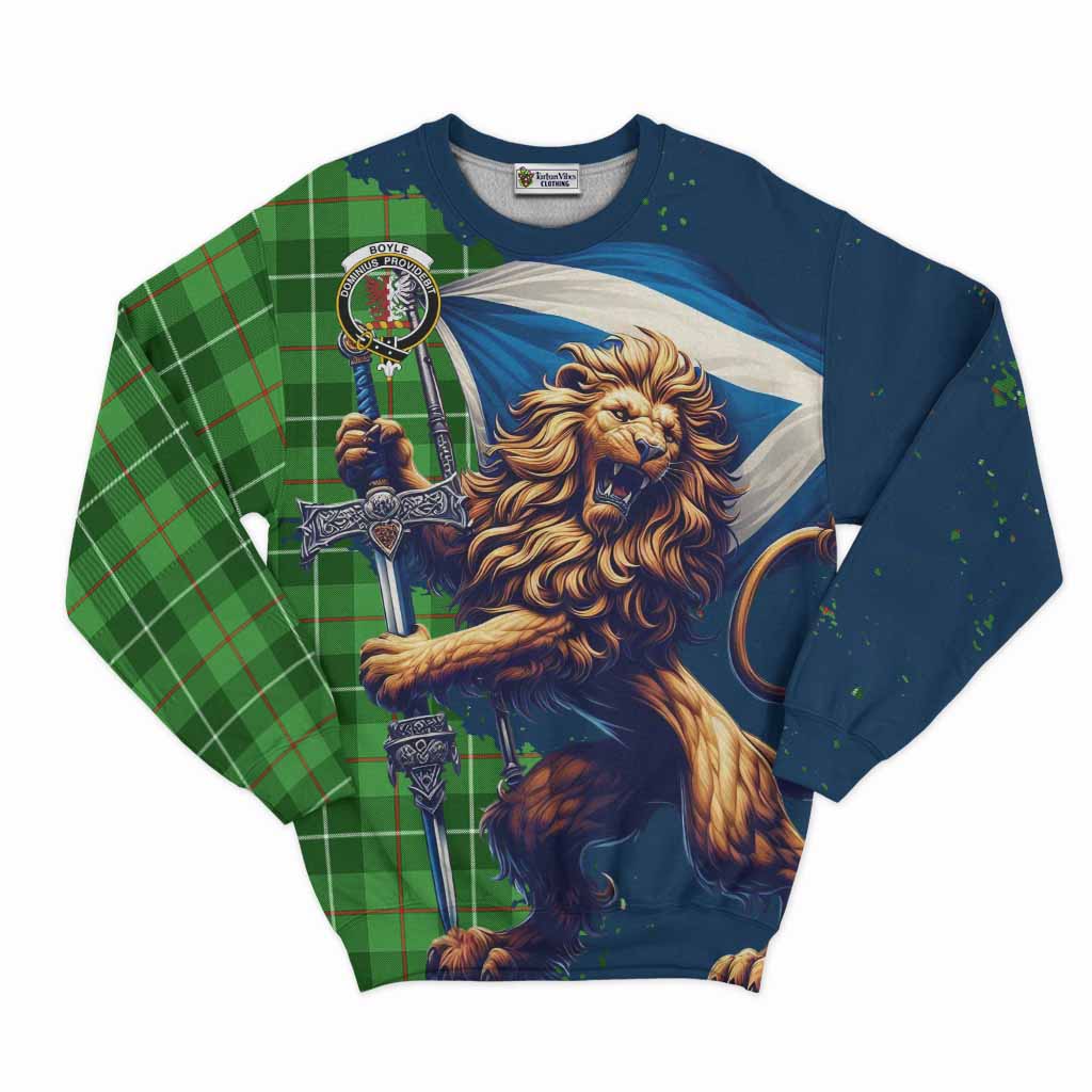 Tartan Vibes Clothing Boyle Tartan Family Crest Sweatshirt with Scottish Majestic Lion