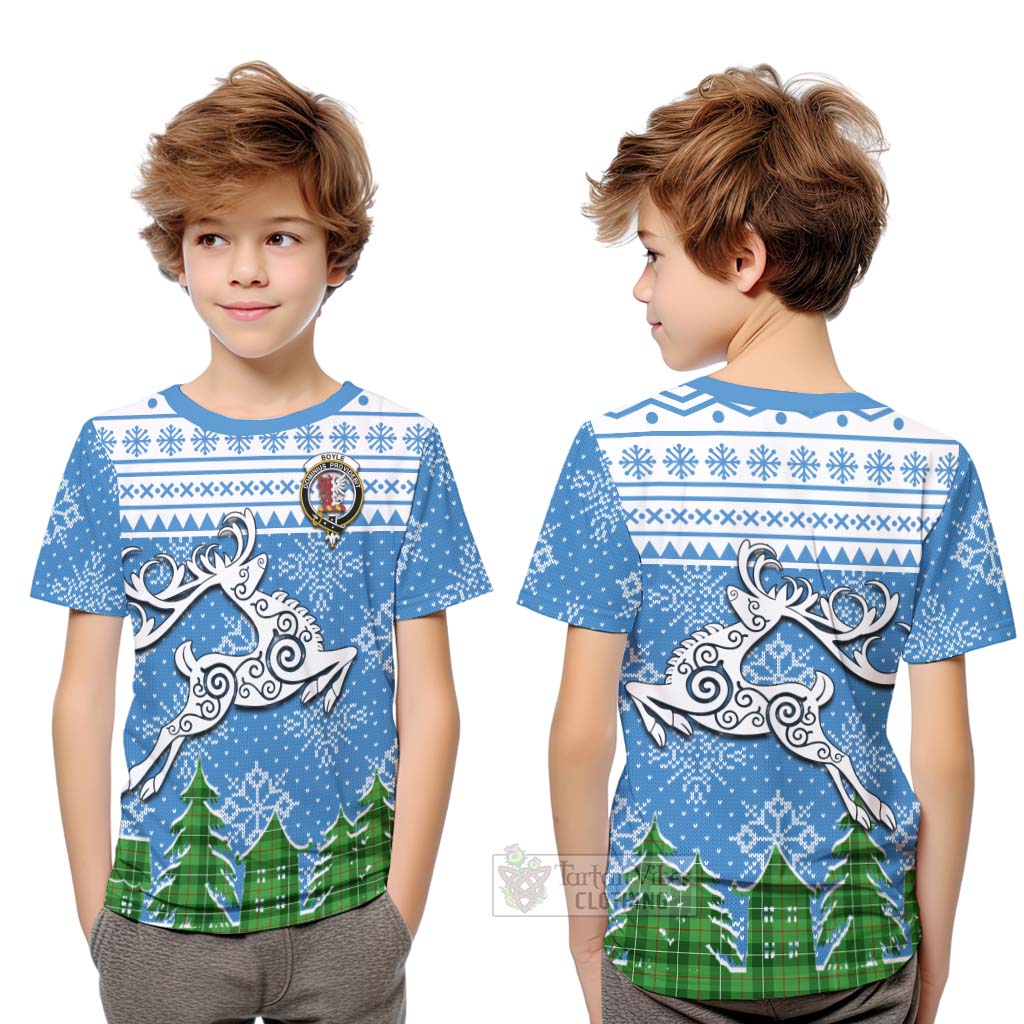 Tartan Vibes Clothing Boyle Clan Christmas Kid T-Shirt Celtic Reindeer Style