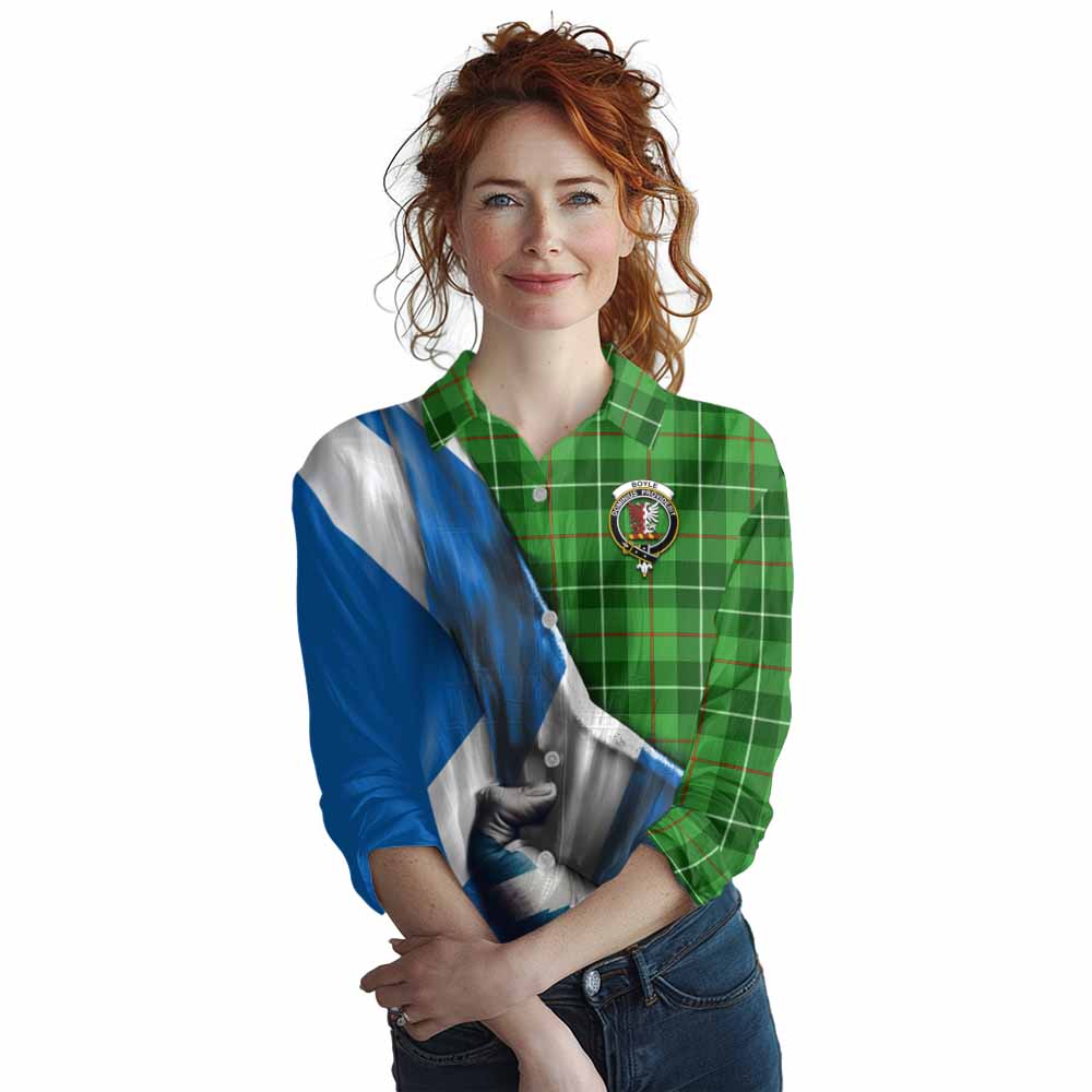 Tartan Vibes Clothing Boyle Tartan Women's Casual Shirt with Family Crest Scotland Patriotic Style