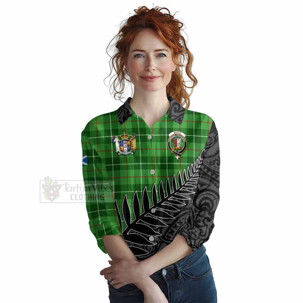 Tartan Vibes Clothing Boyle Crest Tartan Women's Casual Shirt with New Zealand Silver Fern Half Style