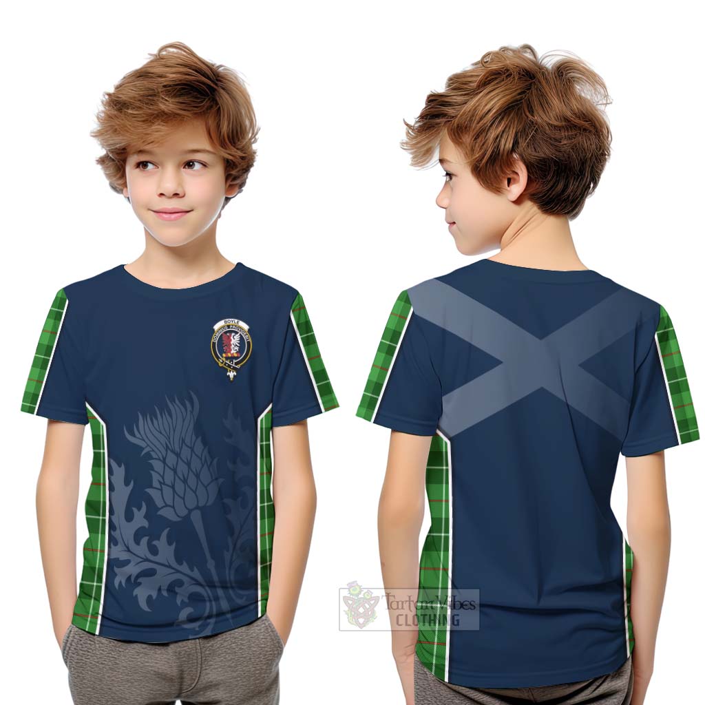 Tartan Vibes Clothing Boyle Tartan Kid T-Shirt with Family Crest and Scottish Thistle Vibes Sport Style