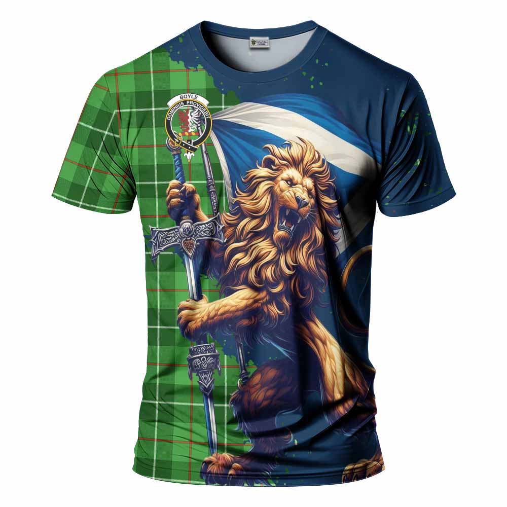 Tartan Vibes Clothing Boyle Tartan Family Crest T-Shirt with Scottish Majestic Lion