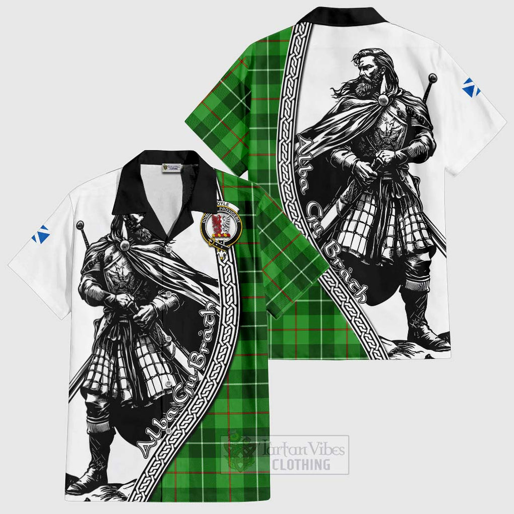 Tartan Vibes Clothing Boyle Tartan Clan Crest Short Sleeve Button Shirt with Highlander Warrior Celtic Style