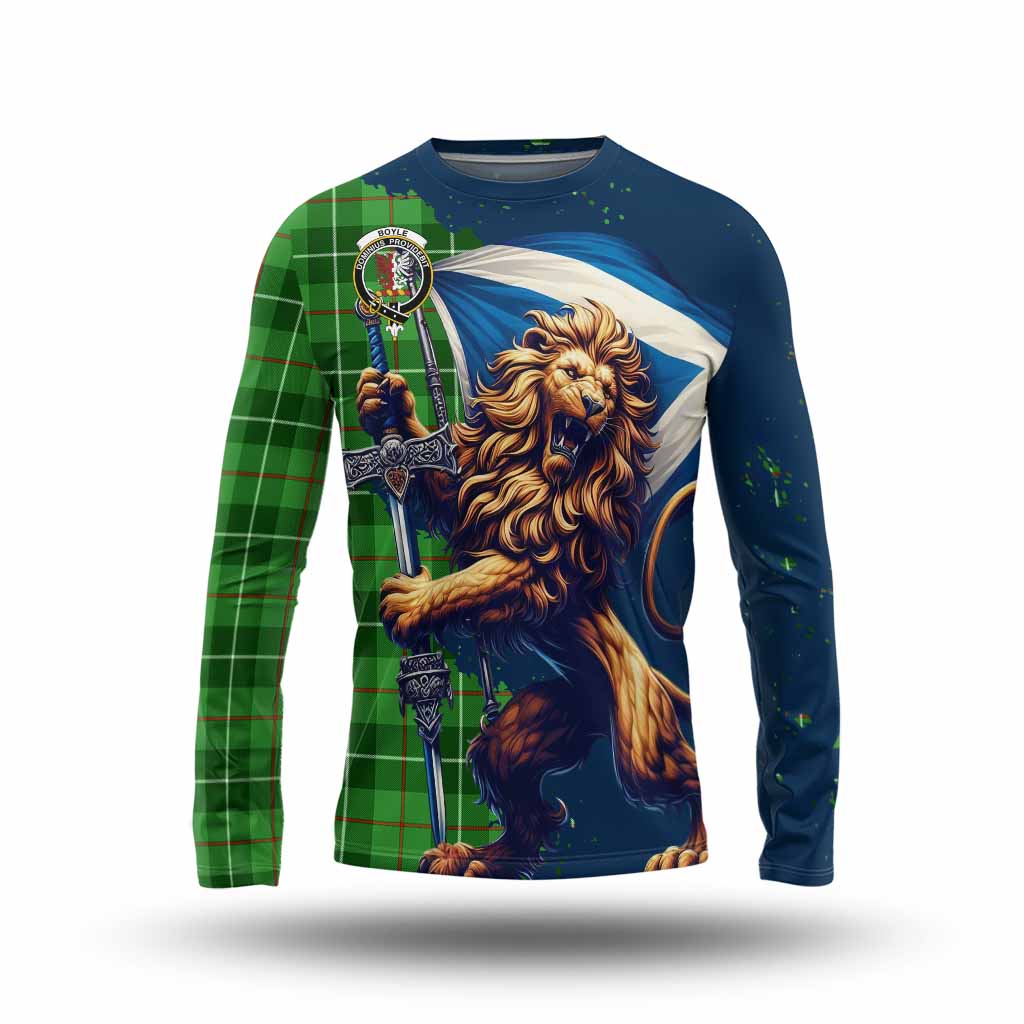 Tartan Vibes Clothing Boyle Tartan Family Crest Long Sleeve T-Shirt with Scottish Majestic Lion