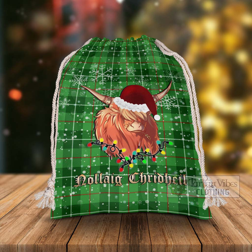 Tartan Vibes Clothing Boyle Tartan Christmas Santa's Bag with Highland Cow