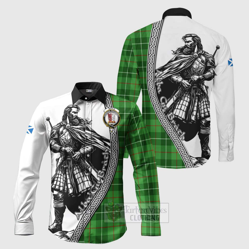 Tartan Vibes Clothing Boyle Tartan Clan Crest Long Sleeve Button Shirt with Highlander Warrior Celtic Style