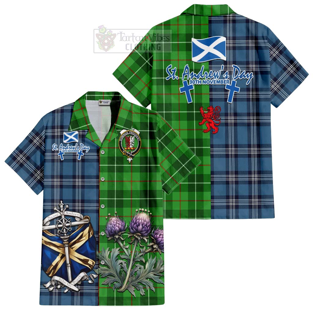 Tartan Vibes Clothing Boyle Tartan Short Sleeve Button Shirt Happy St. Andrew's Day Half Tartan Style