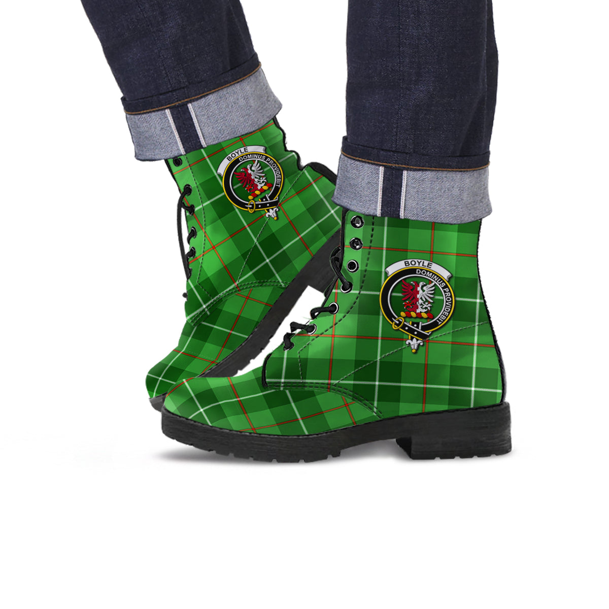 Boyle Tartan Leather Boots with Family Crest Men' Boots - Tartan Vibes Clothing