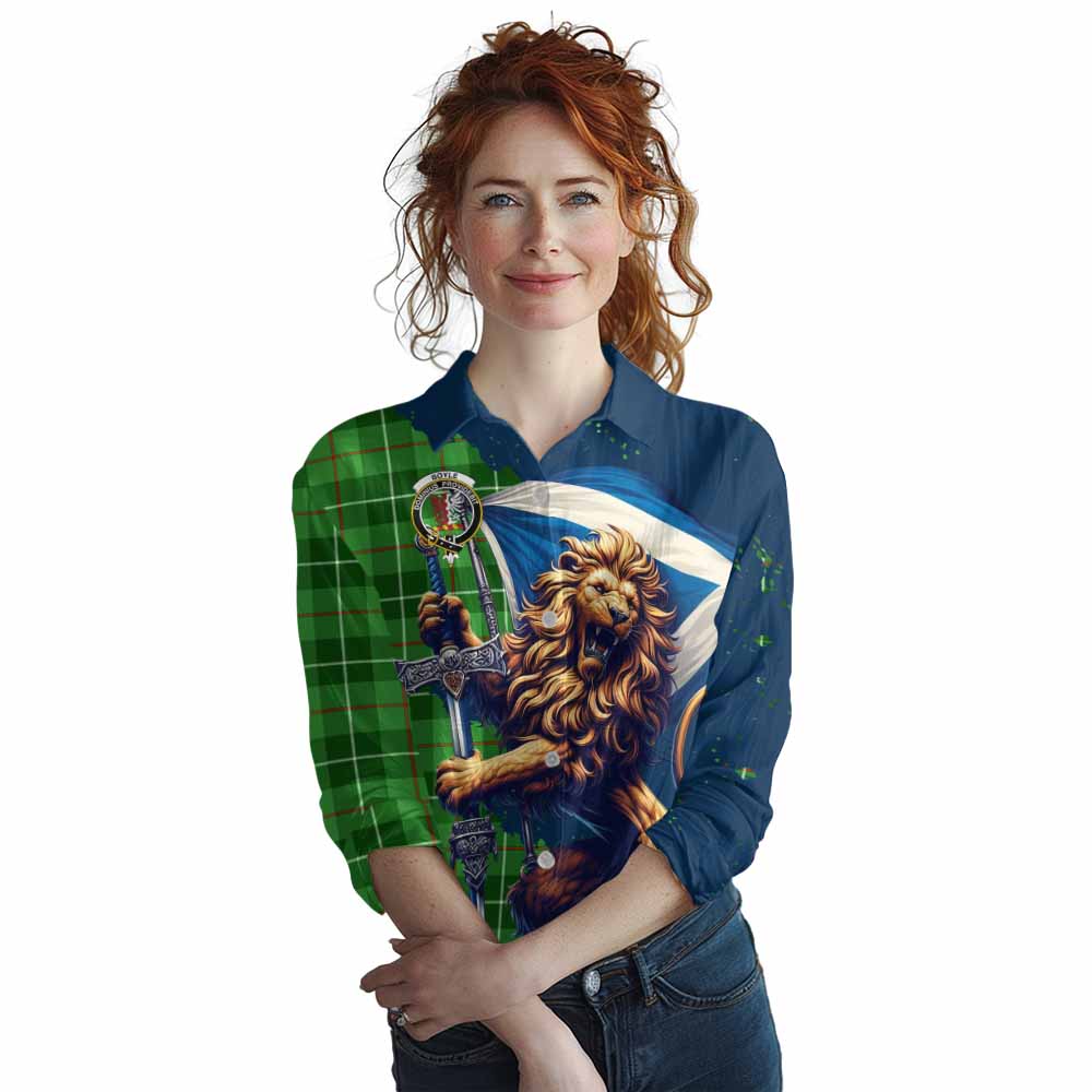 Tartan Vibes Clothing Boyle Tartan Family Crest Women's Casual Shirt with Scottish Majestic Lion