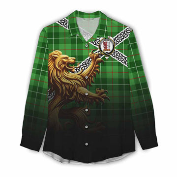 Boyle Crest Tartan Women's Casual Shirt with Golden Lion Emblem Celtic Style Female - Tartan Vibes Clothing