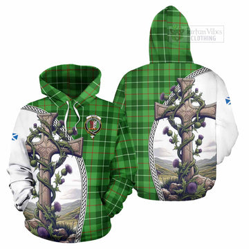 Boyle Tartan Hoodie with Family Crest and St. Andrew's Cross Accented by Thistle Vines